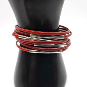 Red Leather Multistrand Snap Bracelet